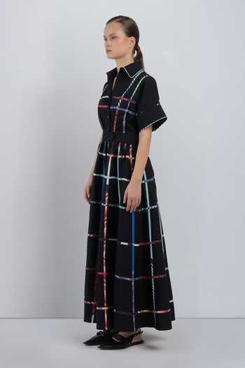 LEH STUDIOS_Black Cotton Collared Neck Kletka Dress _Online_at_Aza_Fashions