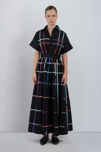 Shop_LEH STUDIOS_Black Cotton Collared Neck Kletka Dress _Online_at_Aza_Fashions