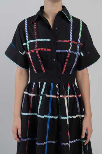 LEH STUDIOS_Black Cotton Collared Neck Kletka Dress _at_Aza_Fashions