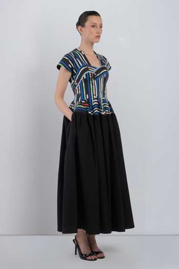 Shop LEH STUDIOS Black Cotton V-neck Sia Abstract Bodice Dress Online at Aza Fashions Shop_LEH STUDIOS_Black Cotton V-neck Sia Abstract Bodice Dress _Online_at_Aza_Fashions