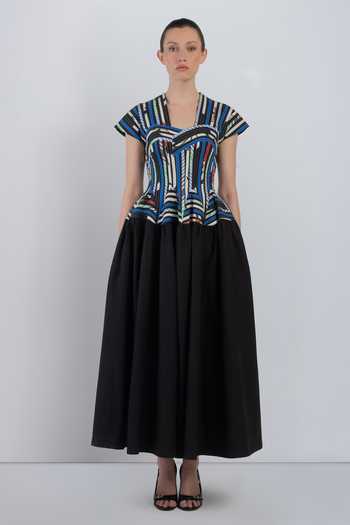 LEH STUDIOS Black Cotton V-neck Sia Abstract Bodice Dress at Aza Fashions LEH STUDIOS_Black Cotton V-neck Sia Abstract Bodice Dress _at_Aza_Fashions