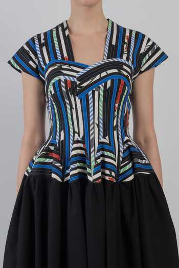 Shop LEH STUDIOS Black Cotton V-neck Sia Abstract Bodice Dress Shop_LEH STUDIOS_Black Cotton V-neck Sia Abstract Bodice Dress