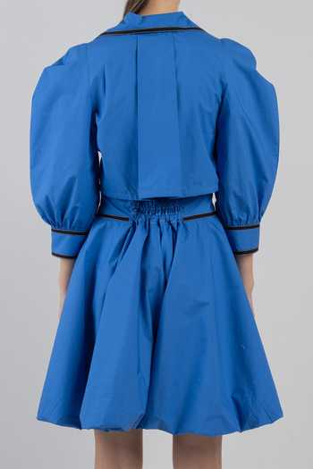 LEH STUDIOS_Blue Cotton Collared Neck Annas Bubble Hem Dress _at_Aza_Fashions
