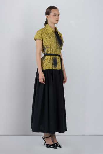 LEH STUDIOS_Black Cotton Collared Neck Tyra Printed Dress _at_Aza_Fashions