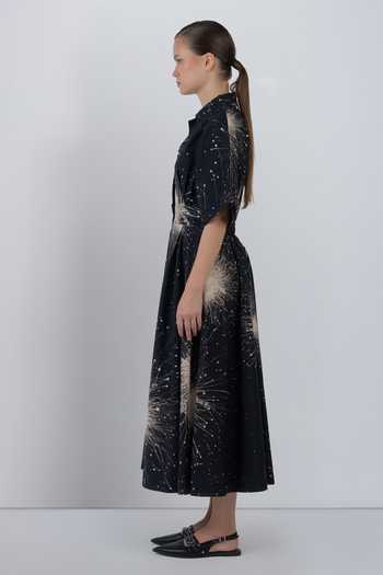 LEH STUDIOS_Black Cotton Collared , Button-down Sun Splatter Print Dress _Online_at_Aza_Fashions