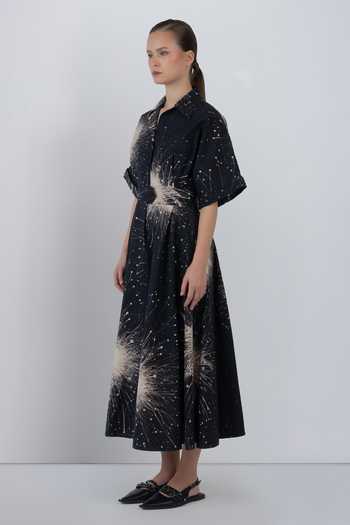 Buy_LEH STUDIOS_Black Cotton Collared , Button-down Sun Splatter Print Dress _Online_at_Aza_Fashions