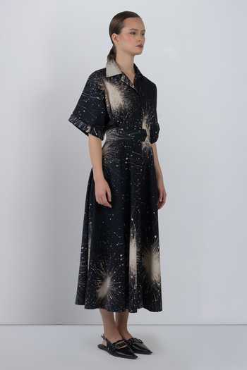 Shop_LEH STUDIOS_Black Cotton Collared , Button-down Sun Splatter Print Dress _Online_at_Aza_Fashions