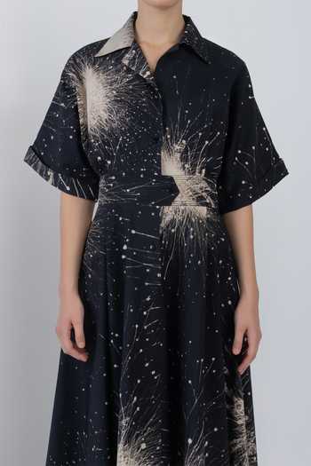 Buy_LEH STUDIOS_Black Cotton Collared , Button-down Sun Splatter Print Dress 