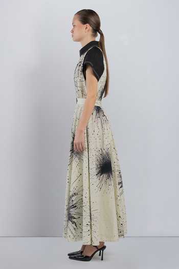 LEH STUDIOS_Black Cotton Collared Neck Karolyn Print Dress _Online_at_Aza_Fashions