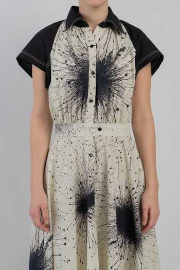 LEH STUDIOS_Black Cotton Collared Neck Karolyn Print Dress _at_Aza_Fashions