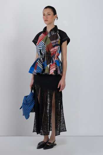 LEH STUDIOS Multi Color Cotton Collared Neck Patchwork Parka Top at Aza Fashions LEH STUDIOS_Multi Color Cotton Collared Neck Patchwork Parka Top _at_Aza_Fashions