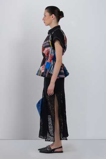 LEH STUDIOS_Black Viscose, Polyester Scalpere Paneled Skirt _Online_at_Aza_Fashions