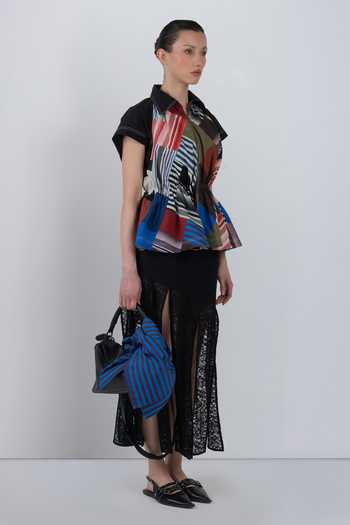 Shop_LEH STUDIOS_Black Viscose, Polyester Scalpere Paneled Skirt _Online_at_Aza_Fashions