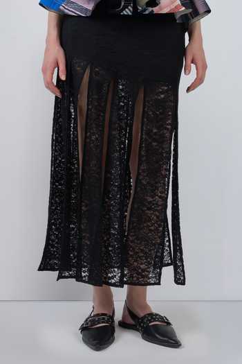 Buy_LEH STUDIOS_Black Viscose, Polyester Scalpere Paneled Skirt 