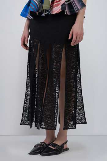 Shop_LEH STUDIOS_Black Viscose, Polyester Scalpere Paneled Skirt 