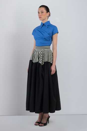 LEH STUDIOS_Black Cotton Collared Neck Lille Draped Dress _Online_at_Aza_Fashions