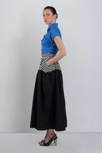 Buy_LEH STUDIOS_Black Cotton Collared Neck Lille Draped Dress _Online_at_Aza_Fashions