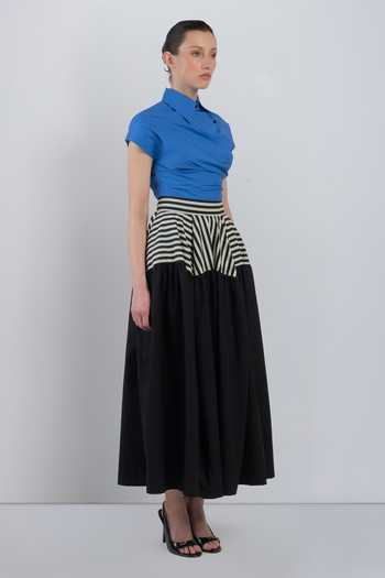 Shop_LEH STUDIOS_Black Cotton Collared Neck Lille Draped Dress _Online_at_Aza_Fashions