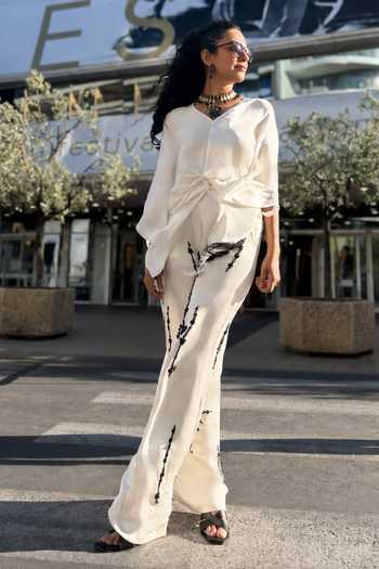 Shop_Dilnaz_Ivory Linen Bead Placement Embroidered Trouser _Online_at_Aza_Fashions