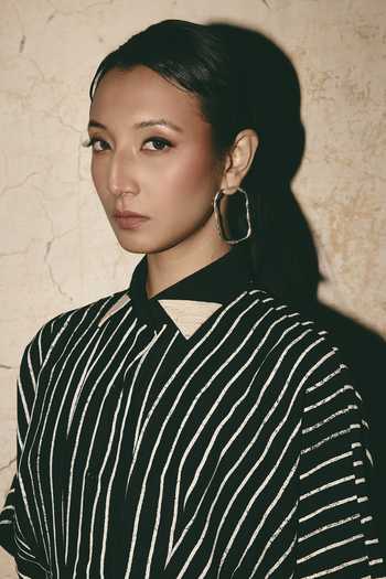 Atbw_Black Silk Satin Collared Neck Stripe Print Dress _at_Aza_Fashions