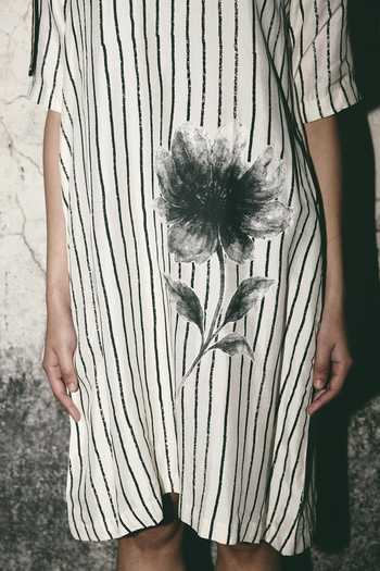 Buy_Atbw_White Silk Satin V-neck Stripe Bloom Print Dress _Online_at_Aza_Fashions