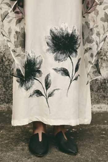 Atbw_White Silk Satin Scoop Neck Floral Pattern Slip Dress _at_Aza_Fashions