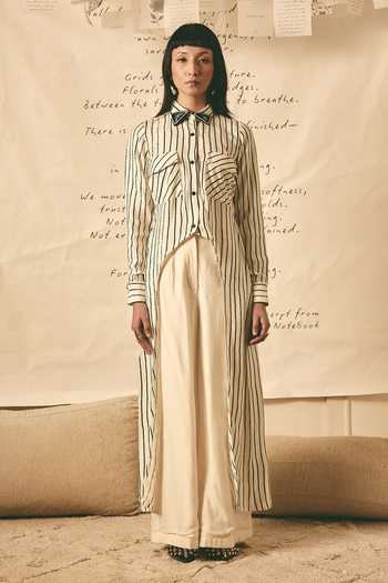 Atbw Stripe Print Long Asymmetric Shirt 