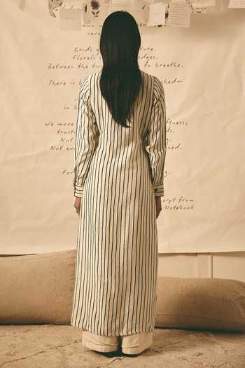 Atbw Stripe Print Long Asymmetric Shirt 