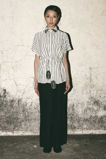 Shop_Atbw_White Silk Satin Mandarin Collar Striped Tie Up Shirt _Online_at_Aza_Fashions