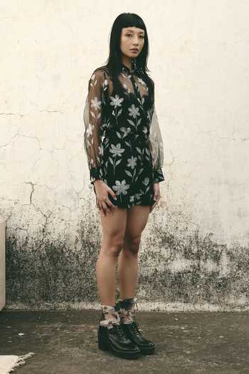 Buy_Atbw_Black Silk Organza Button-down Neck Foral Pattern Shirt _Online_at_Aza_Fashions