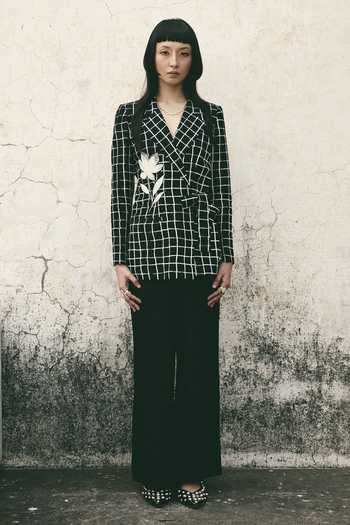 Buy_Atbw_Black Silk Satin V-neck Floral And Grid Print Blazer _Online_at_Aza_Fashions