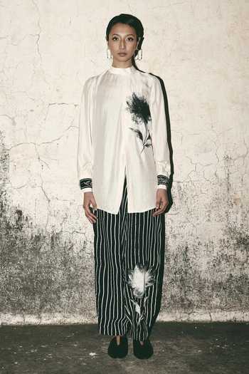 Shop_Atbw_White Silk Satin High Neck Bloom Hand Drawn Floral Top _Online_at_Aza_Fashions