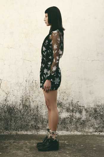 Atbw_Black Silk Organza Floral Motif Shorts _Online_at_Aza_Fashions