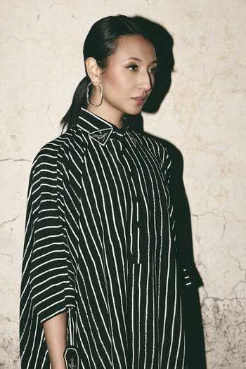 Buy_Atbw_Black Silk Satin Button-down Neck Stripe Print Long Shirt _Online_at_Aza_Fashions