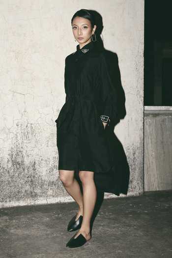 Atbw_Black Silk Satin Collared , Button-down Canvas Shirt Dress _at_Aza_Fashions