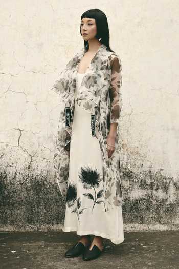 Buy Atbw White Silk Satin Floral Print Cape Buy_Atbw_White Silk Satin Floral Print Cape