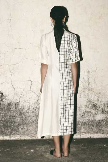 Atbw Grid Print Pleat Shirt Dress 