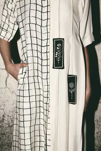 Buy Atbw White Silk Satin Button-down Neck Grid Print Pleat Shirt Dress Online at Aza Fashions Buy_Atbw_White Silk Satin Button-down Neck Grid Print Pleat Shirt Dress _Online_at_Aza_Fashions