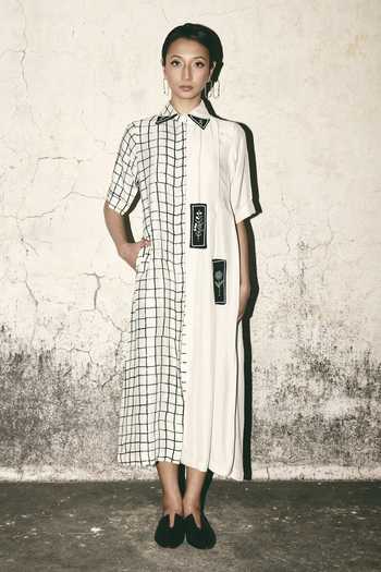 Atbw Grid Print Pleat Shirt Dress 