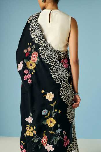 Chandrima Floral Embroidered Saree With Unstitched Blouse Piece 