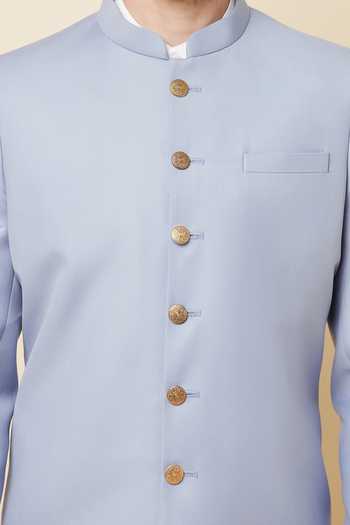 SPRING BREAK Blue Terrycloth Mandarin Collar Sherwani Set For Kids Online at Aza Fashions SPRING BREAK_Blue Terrycloth Mandarin Collar Sherwani Set For Kids_Online_at_Aza_Fashions