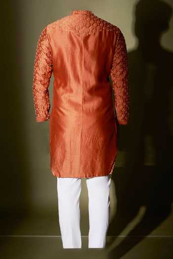 Kaaj Button X AZA Rust Thread Embroidered Kurta & Pant Set For Kids