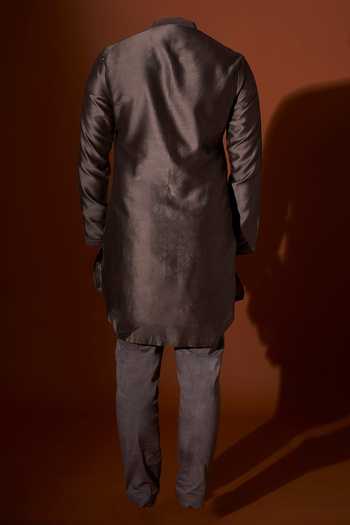 Kaaj Button X AZA Mosaic Grey Embroidered Kurta Set For Kids