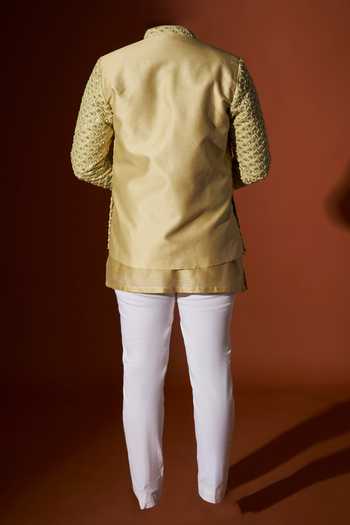 Kaaj Button X AZA Geometric Pattern Chanderi Silk Set For Kids