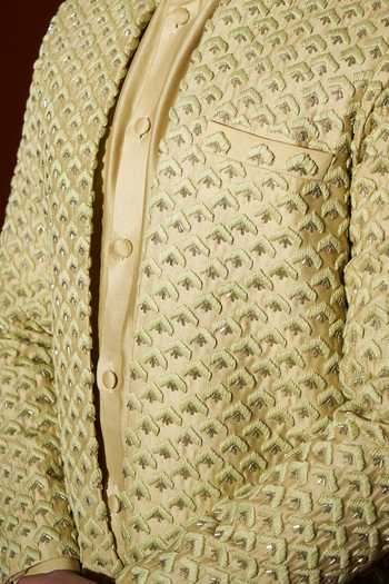 Kaaj Button X AZA_Green Chanderi Silk, Satin Embroidery Geometric Pattern Set For Kids_Online_at_Aza_Fashions