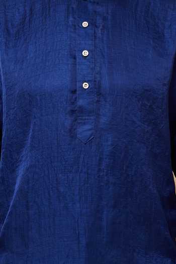 SPRING BREAK Blue Silk, Cotton Mandarin Collar Kurta Set For Kids Online at Aza Fashions SPRING BREAK_Blue Silk, Cotton Mandarin Collar Kurta Set For Kids_Online_at_Aza_Fashions