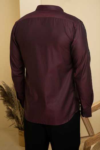Shop Hilo Design Maroon Gabardine Embroidery Shirt at Aza Fashions Shop_Hilo Design_Maroon Gabardine Embroidery Shirt_at_Aza_Fashions