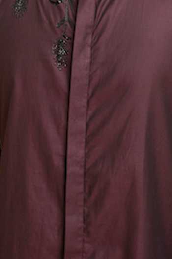 Hilo Design Maroon Gabardine Embroidery Shirt Online at Aza Fashions Hilo Design_Maroon Gabardine Embroidery Shirt_Online_at_Aza_Fashions