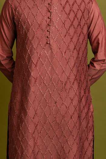 Chatenya Mittal Maroon Cotton, Silk Pintuck Kurta Set For Kids Online at Aza Fashions Chatenya Mittal_Maroon Cotton, Silk Pintuck Kurta Set For Kids_Online_at_Aza_Fashions