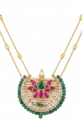 Joules by Radhika Gold Plated Zayana Floral Pendant Necklace Online at Aza Fashions Joules by Radhika_Gold Plated Zayana Floral Pendant Necklace _Online_at_Aza_Fashions